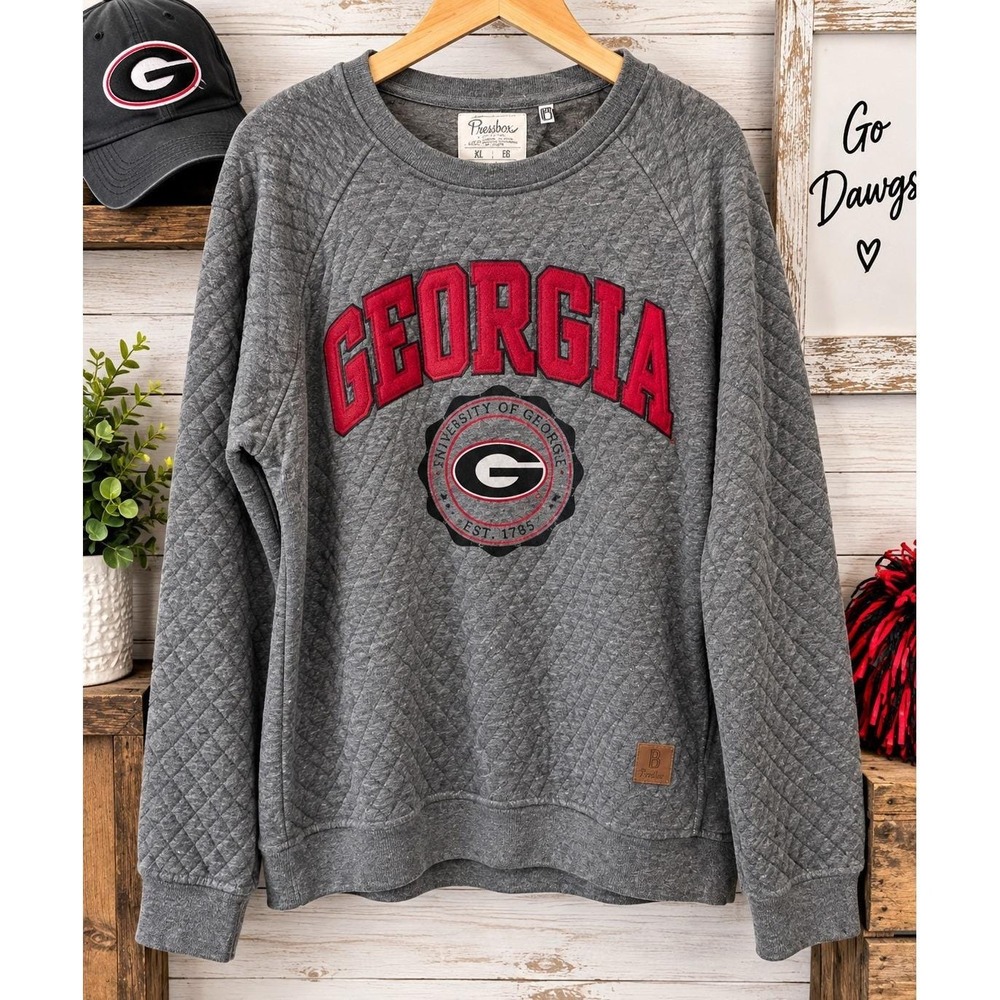 Pressbox Georgia Bulldogs Women's XL Quilted Sweatshirt Gray UGA Pullover
